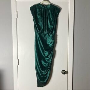SHEIN Emerald Green Silky Ruched High-Low Sleeveless Maxi Dress Size 6